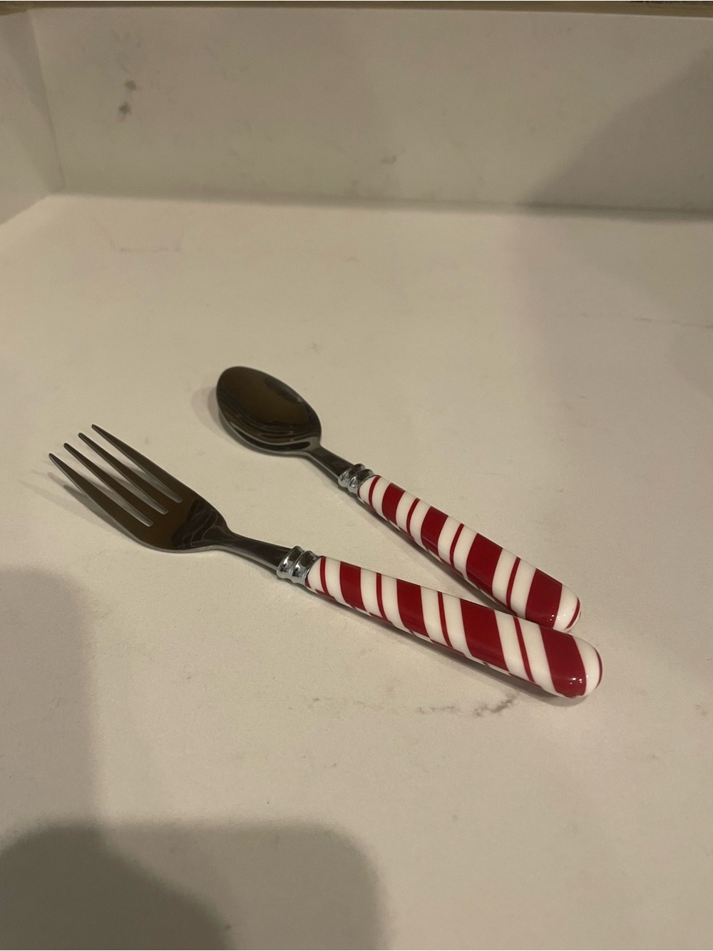 Christmas Red & White Striped Flatware Set - Fork and Spoon